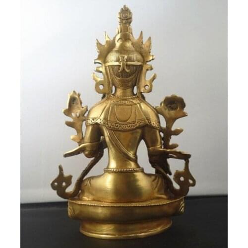 8.5" Tibetan Buddhism Copper Green Tara God Godness Kwan-yin Buddha Garden Decoration 100% real Brass Bronzeroom Art