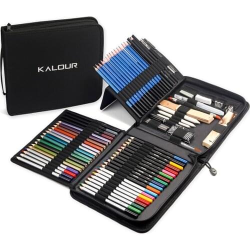 83PCS Drawing Pencils Set Sketch Colored Pencils Watercolor Metallic Oily Complete Beginner Kit Art Supplies with Canvas Casese