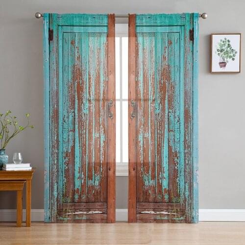 Wood Texture Door Window Curtains Bedroom Modern Drape Sheer Tulle Valances Living Room Kitchen Voile Curtain