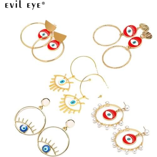 EVIL EYE Alloy Long Drop Earrings Gold Color Heart Blue Turkish Eye Charm Dangle Earrings Fashion Jewelry Gifts for Women Girls