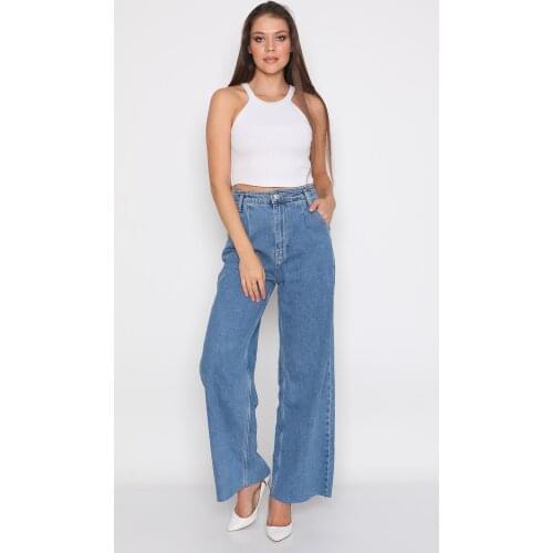 Blue High Waist Wide Leg Pleat Jeans Pant for Women Streetwear Loose Female Denim Jeans Buttons Zipper Ladies Jeans 100 Cotton