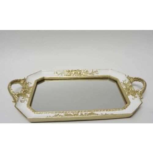 European court retro old mirror carved ears tray dessert cake tray jewelry decorative tray