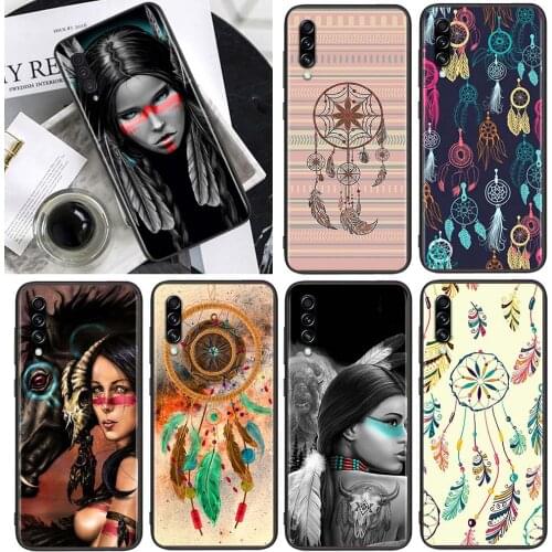 Indian Feathers Girl for Samsung Galaxy A90 A80 A70 A60 A50 A40 M30 A20E A2Core A10S A10E Soft Black Phone Case