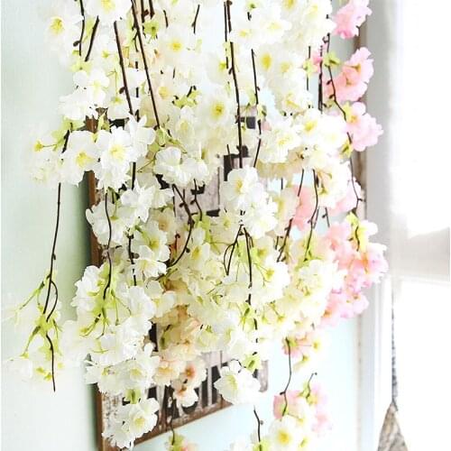Artificial Cherry Plum Vine Silk Plant Wall Real Feel Home Wedding Background DIY Flower Arrangement Flower Wreath Decoration