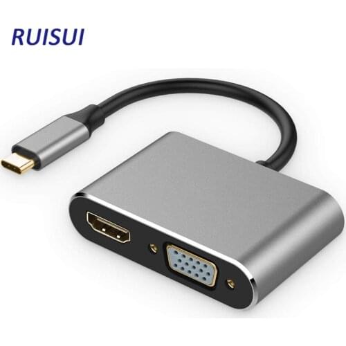 RUISUI USB C to HDMI VGA Adapter Cable USB Type C to VGA HDMI Splitter Converter for MacBook/Pro iPad Pro/Air 2020 2019 2018