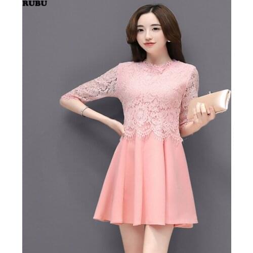 2017 Spring Fashion Hollow girl Dress Style Elegant Party Dresses Plus S~2XL short Sleeve Lace stand o-Neck A Word Vestidos