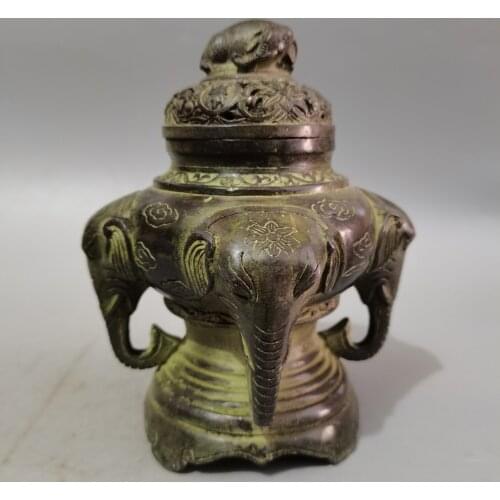 Collection Handmade Old Bronze Elephant Censer,Home Art Decoration Crafts Sculpture