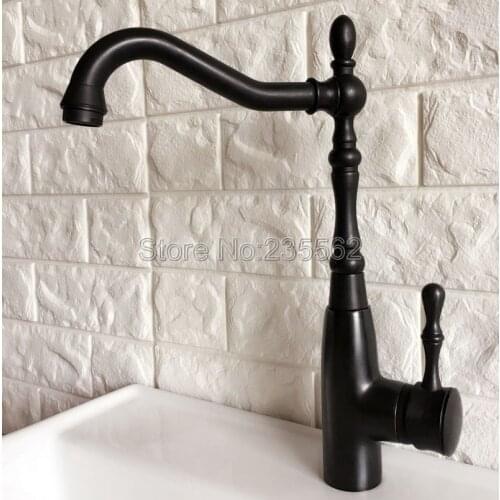 Black Oil Rubbed Bronze Kitchen Sink Swivel Spout Faucet Deck Mounted Single Hole Vessel Sink Mixer tap