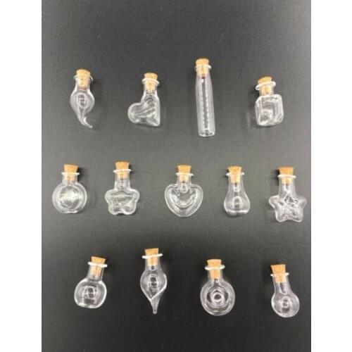10pcs 1-2ml Mix Shape Mini Glass Bottles Cork Wood Hanging Rope Small Jars Wishing Bottles Bracelets Pendant Gift Drift Bottle
