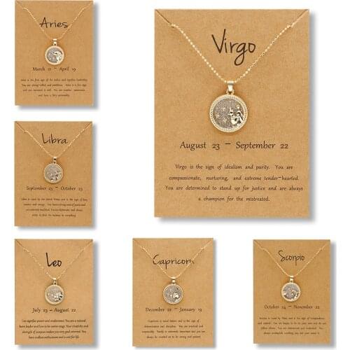 Fashion Star Zodiac Sign 12 Constellation Necklace Pendant Aries Leo Gold Chain Choker Necklaces for Women Girls Jewelry Gifts