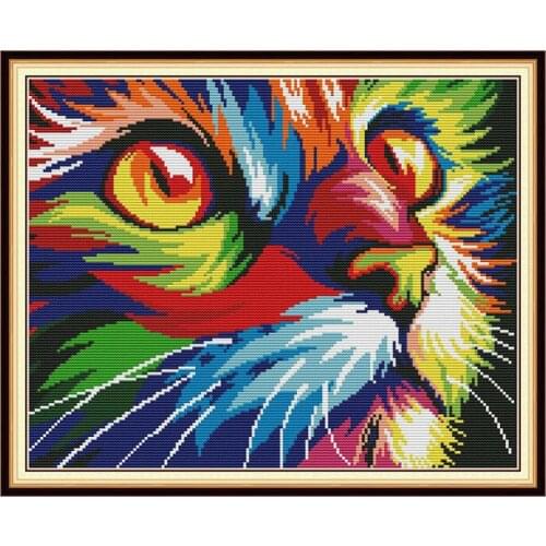 Colorful Animal Cat Cross Stitch Kit 11CT 14CT Wholesale Chinese Embroidery Needlework Home Decor Children Gift DA416