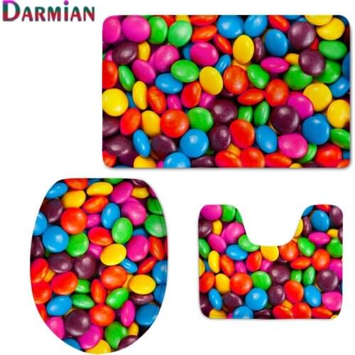 3D Rainbow Candy Pattern Toilet Seat Cover Home Decor Mats Set Bathroom Washable Rug 3Pcs/Set Closestool Mat Restroom Carpet