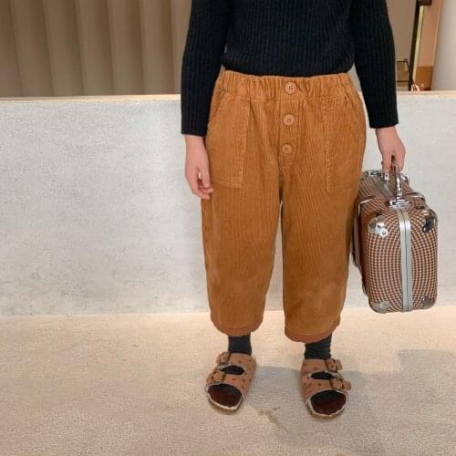 Winter New Arrival korean style cotton girls trousers corduroy loose plush all-match ninth pants with pockets fashion cool