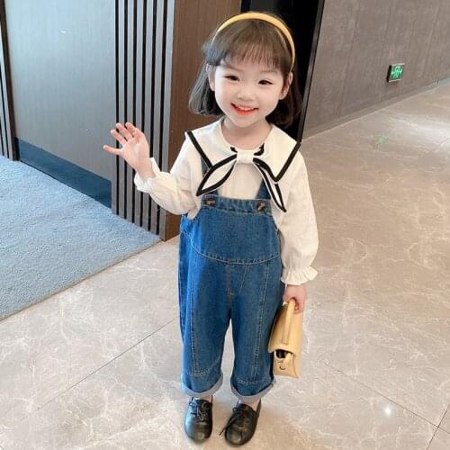 Clothes For Girls Summer Toddler Kids Clothes Bow Shirt Top Denim Overalls 2Pcs Set Tracksuit For Girls Outfit Children Clothing