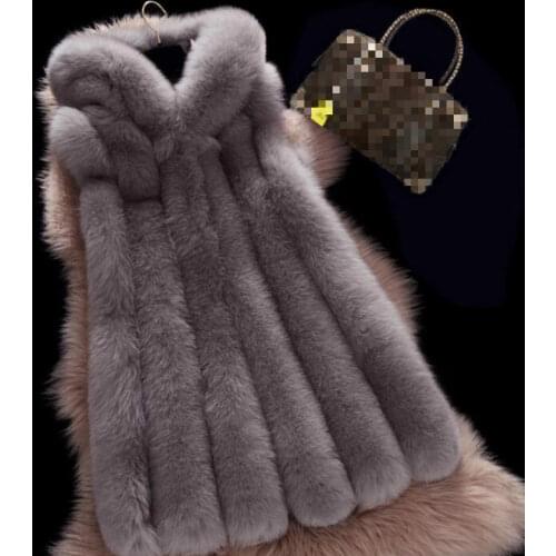 2020 Autumn Winter Womens Sleeveless Fur Fashion Casual Faux Fur Vest Oversize Fake Fur Jacket with Hooded Female Outerwear