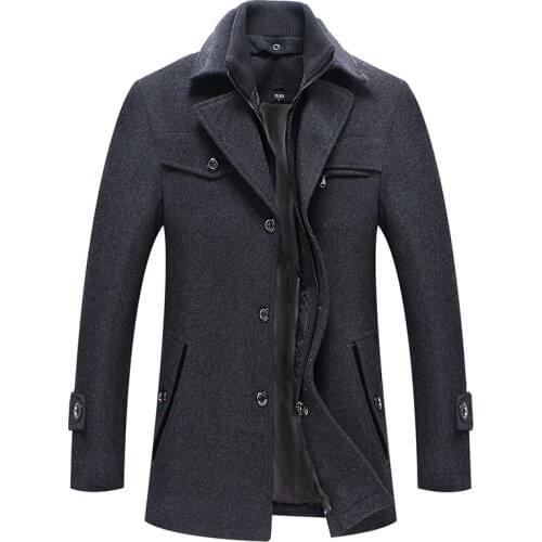 Autumn and winter mens business casual wool jacket warm jacket Slim coat Stand collar Solid color Overcoat large size 4XL