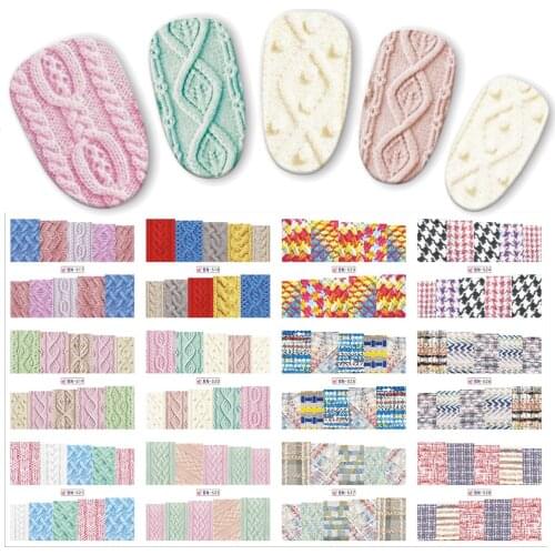12pcs/set Beauty Sweater Cloth Pattern Sticker Water Transfer Nail Art Stickers Nails Decals Colorful Labels JIBN517-528