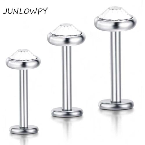 JUNLOWPY Piercing Lip Flat 16G Stainless Steel Labret Lip Rings Clear Lip Bars Internally Threaded Body Jewelry Oreja Cartilago