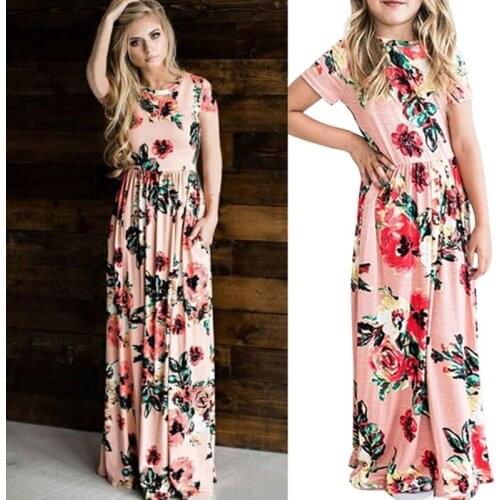 Mother daughter dresses Casual Floral Printing Long Bohemia Maxi Dress For Mom Daughter Mommy and me Beachwear Sundress clothes