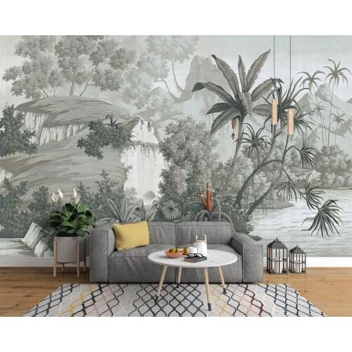 Custom wallpaper European black and white hand-painted rainforest banana palm sofa TV mural background 3D wallpaper tapestry