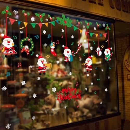 Christmas Supplies Cartoon Musical Notes Hanging Wall Decals Doors and Windows Shop Glass Snowflake Stickers