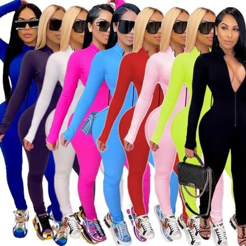 Sexy Workout Active Solid Color Yoga Bodycon Rompers Pants Women Jumpsuit Sports Long Sleeve Playsuit for Fitness Clubwear