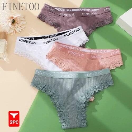 FINETOO 2PCS/Set Womens Panties Cotton Lace Panties And Thongs Comfortable Lingerie Low Waisted Underpants Female Lingerie XXL