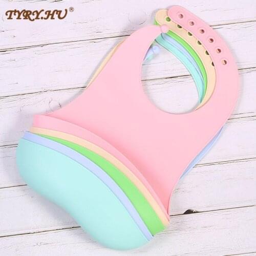 TYRY.HU 10Pcs Solid Color Silicone Bibs For Kids Newborn Baby Feeding Tableware Waterproff Baby Bibs For Breakfast Feedings