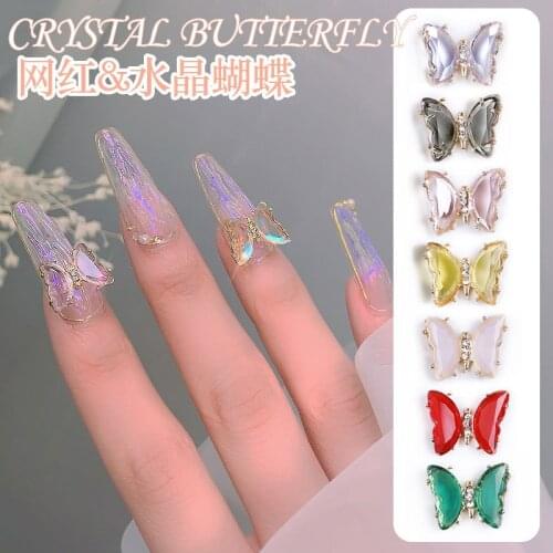 Crystal Butterfly Nail Art Decoration Transparent Three-dimensional Aurora Diamond Nail Jewelry For False Nails Press On Nails D