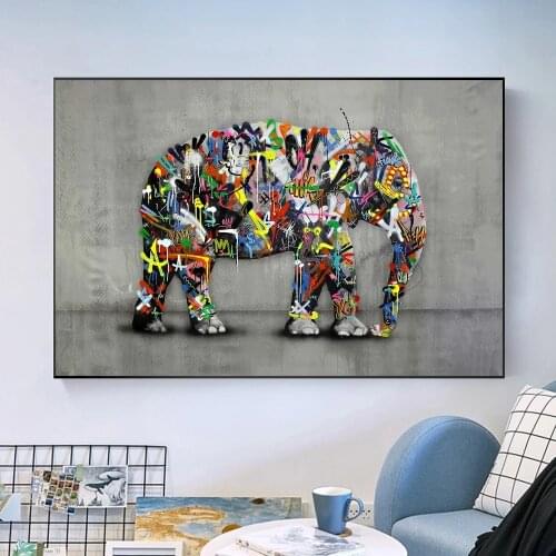 Street Graffiti Art Elephant Canvas Painting Colorful Animal Posters and Prints Wall Picture for Living Room Decor