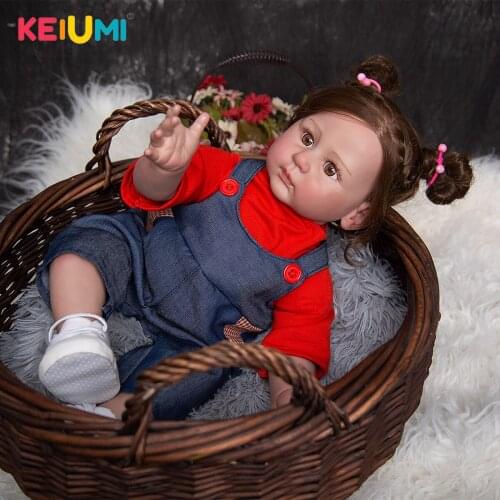 KEIUMI 22Inch New Arrival Red Top Bebe Reborn Rooted Fiber Hair Soft Touch Baby Girl For Children Fashion