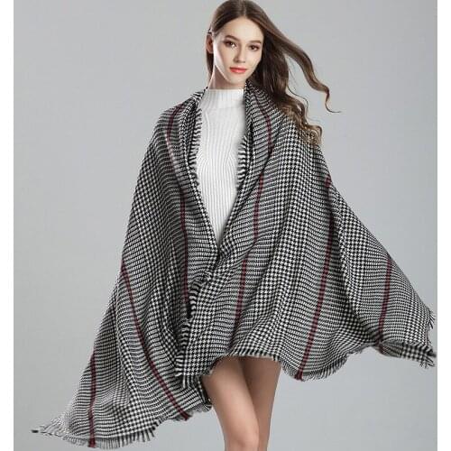 YM20080 New Fashion Autumn and Winter Scarves Tassel Warm 100% Wool Cashmere Scarf female British black and white Plaid Shawl