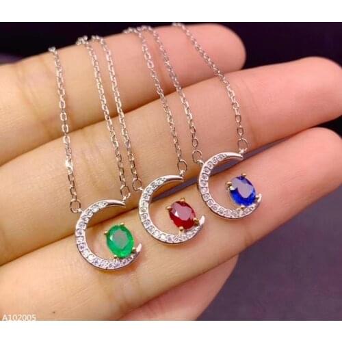 Jewelry 925 Sterling Silver Inlaid Natural Sapphire Ruby Emerald Female Models Platinum Plated Sleeve Chain Moon Support Detecti