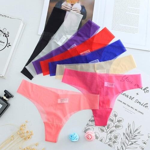 CU009 4Pcs/Pack Seamless Lace Thong Women Sexy Lingerie Panties Transparent Female String Tanga Breathable Mesh Underpants