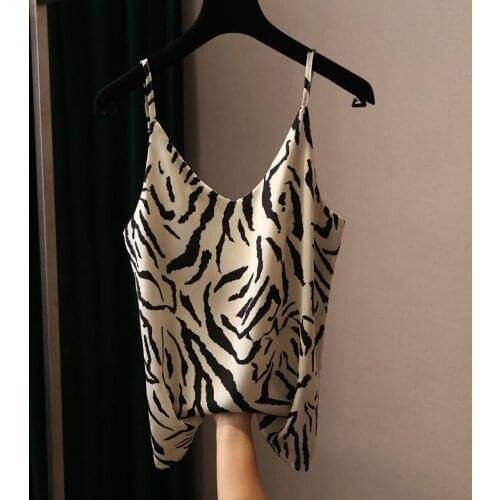 2021 Summer New Leopard Print Ice Silk Sling Feminine V-neck Suit Inside and Outside Wear Loose Sleeveless Vest Top