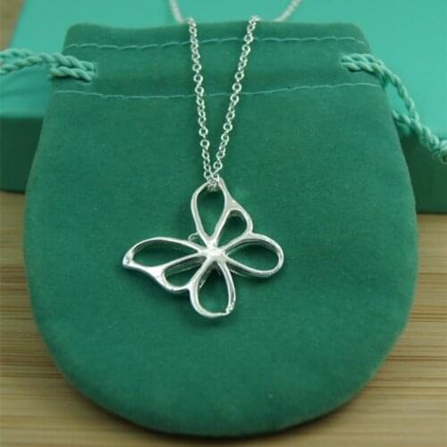 925 Silver Hollow Butterfly Pendant Necklace For Women Clavicle Chain Wedding Party Jewelry Christmas Gift