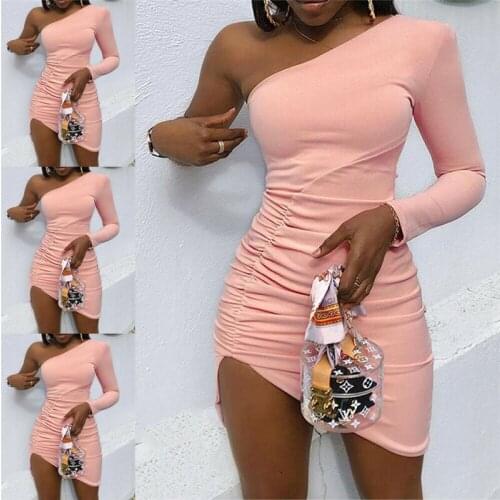 Bandage Evening Party Club Dress Bodycon Mini Dress Women High Waist Pleated Casual Long Sleeve Party Dress