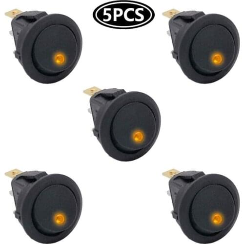 5Pcs 3 Pin 12V 20A Amps Car Truck Rocker Round Toggle LED Switch On-Off Control Yellow