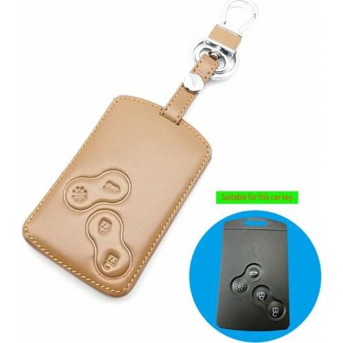 Car Leather Key Cover Protector Holder for Renault Clio Megane Logan 2 3 Scenic Koleos Card 4 Buttons Keychain Case