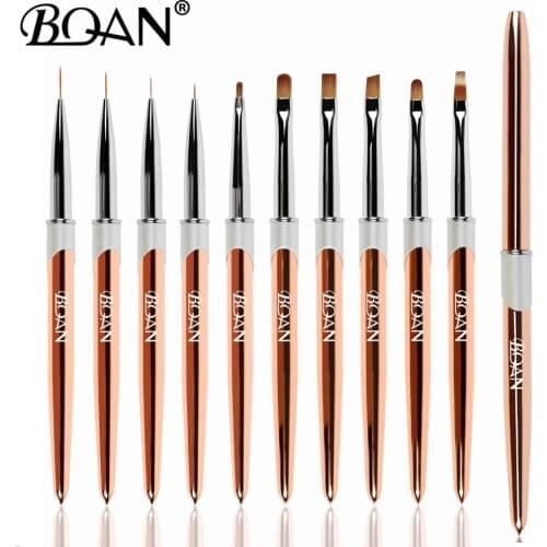 BQAN 1pcs Rose Gold Nail Brush Nail Art Brush Line Painting Brushes Crystal Acrylic Thin Liner Drawing Pen Manicure Tools UV Gel
