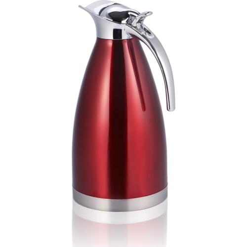 Household And Office Hot Stainless Steel Coffee Pot Double-Layer Real Thermos Thermos Kettle Thermos Tank 2L Red