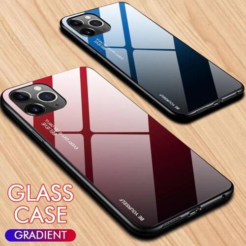 Conexcle For iPhone 11 Pro Max Case Gradient Tempered Glass Case For iPhone Colorful Case TPU Shockproof Frame Glass Phone Back