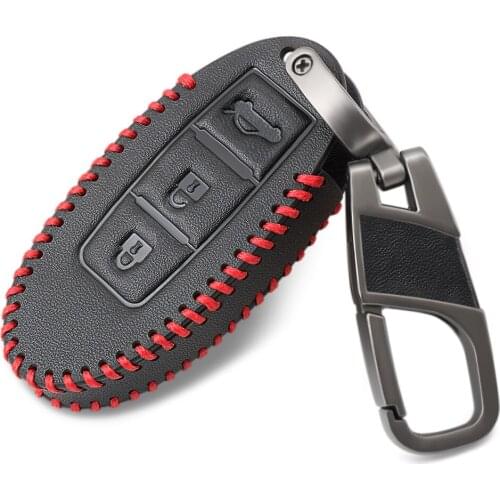 Leather Car Key Covers Case For Nissan Qashqai Pathfinder Versa Tidda Murano Rogue X-Trail Smart Car Key Jacket With Keychains
