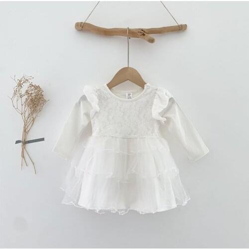 Baby Dress 2021 Baby Girls Clothes Long Sleeve Pure Color Dresses Children Spring Kids Girl Princess Dress White Lace Dress