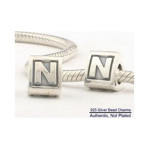 DIY fits for Bracelets Alphabet N Charms 100% 925 Sterling Silver Beads Free Shipping