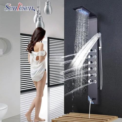SenlesenShower Panel Waterfall Rain Shower Head Stainless Steel Wall Mount W/ Massage Jets For Bathroom Shower Douche Faucets