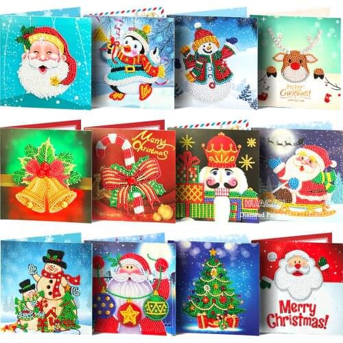 HUACAN 5D Diamond Painting Christmas Cards Diamond Embroidery Santa Claus Greeting Postcards DIY Diamond Mosaic Handmade Gift