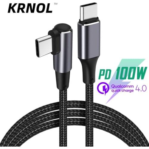 100W PD USB C to USB Type C Cable 90 Degree Line for Laptops Cell Phone 5A Elbow USBC Tipe C Kabel Short Long Fast Charging Wire