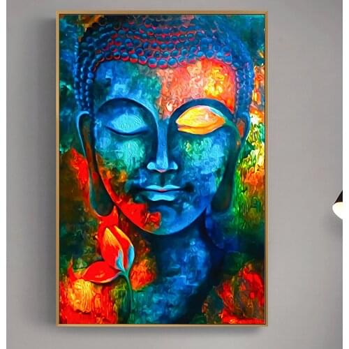 Buddha Face Canvas Art Posters Abstract Colorful Buddha Canvas Paintings On the Wall Art Buddhism Art Pictures For Living Room