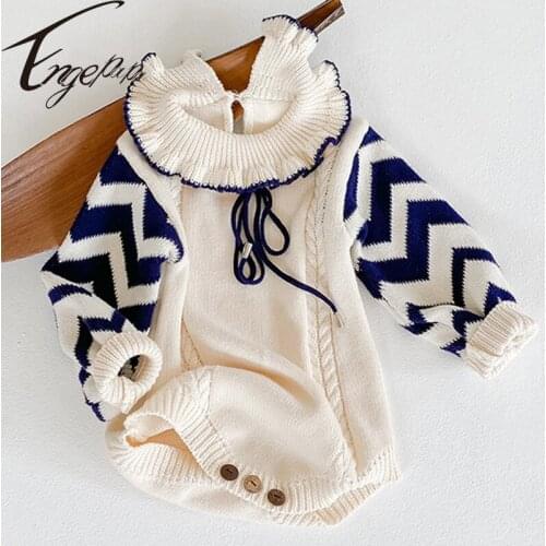 Engepapa Korean Style Spring Autumn Infant Baby Girls Bodysuits Toddler Baby Girl Knitting Jumpsuit Baby Girls Clothes